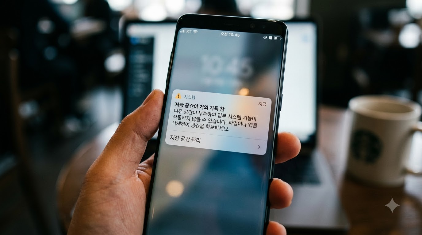 스마트폰 저장공간 부족 시스템 알림 화면