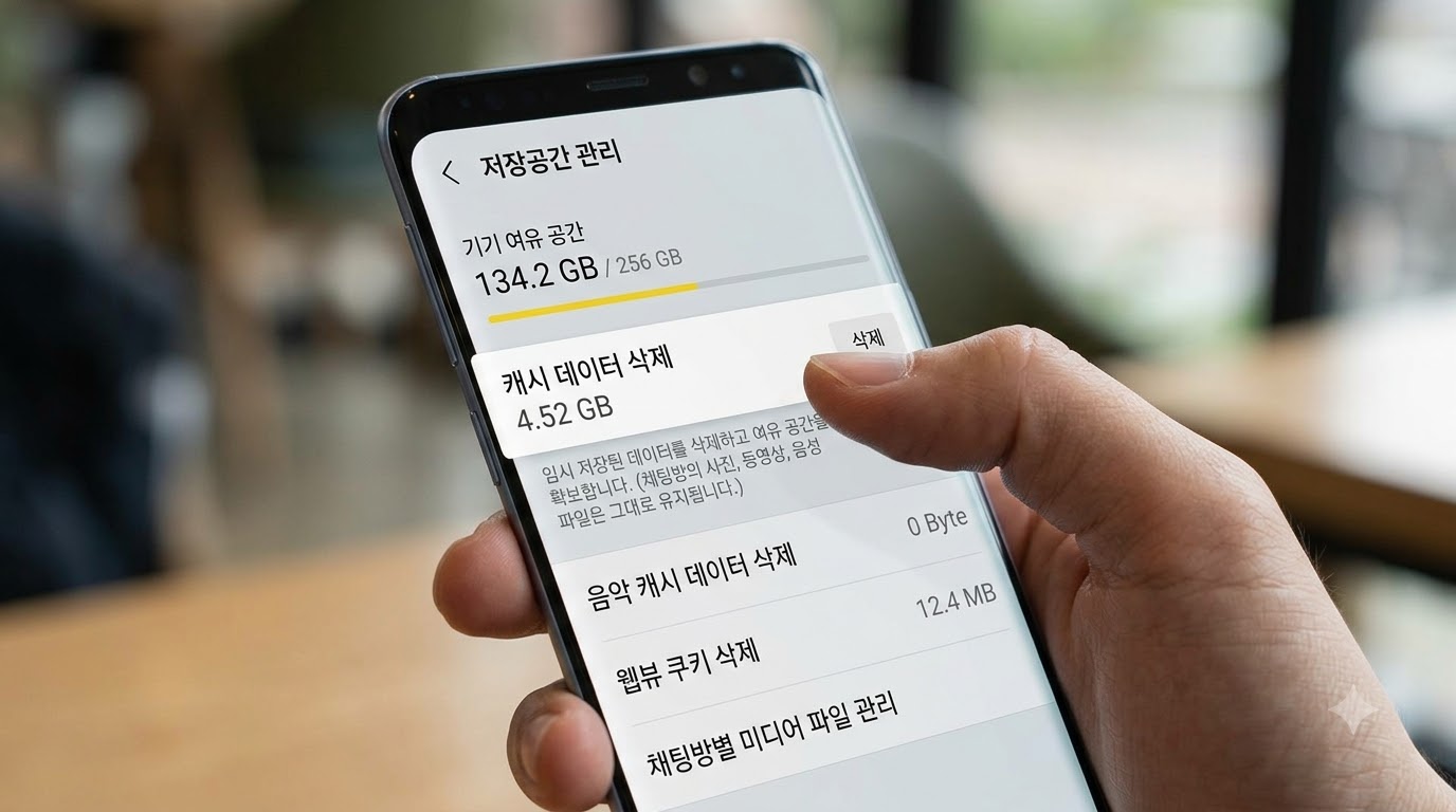 카카오톡 채팅방별 캐시 데이터 및 임시 파일 삭제 화면